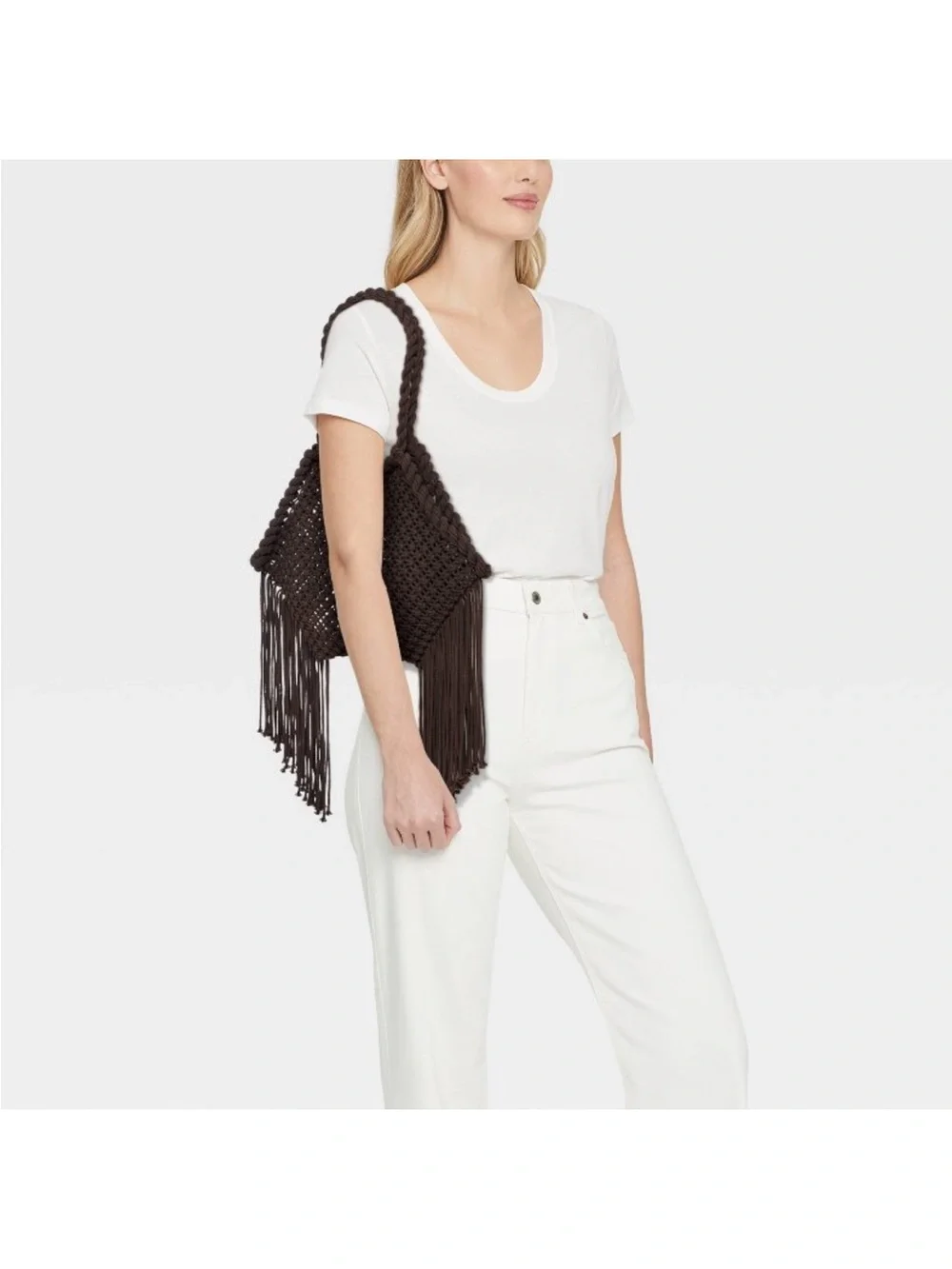 Hand Crafted Cotton Macrame Fringe Tote Bag - Universal Thread™ Brown new